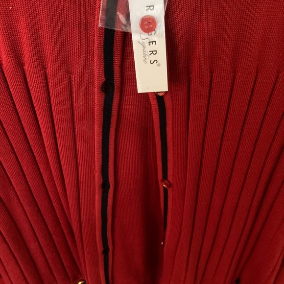 NWT Kim Rogers Red & Navy Blue Trim Sweater Size XL - Picture 7 of 9